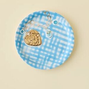 🔐 Blue Gingham Ceramic Trinket Dish